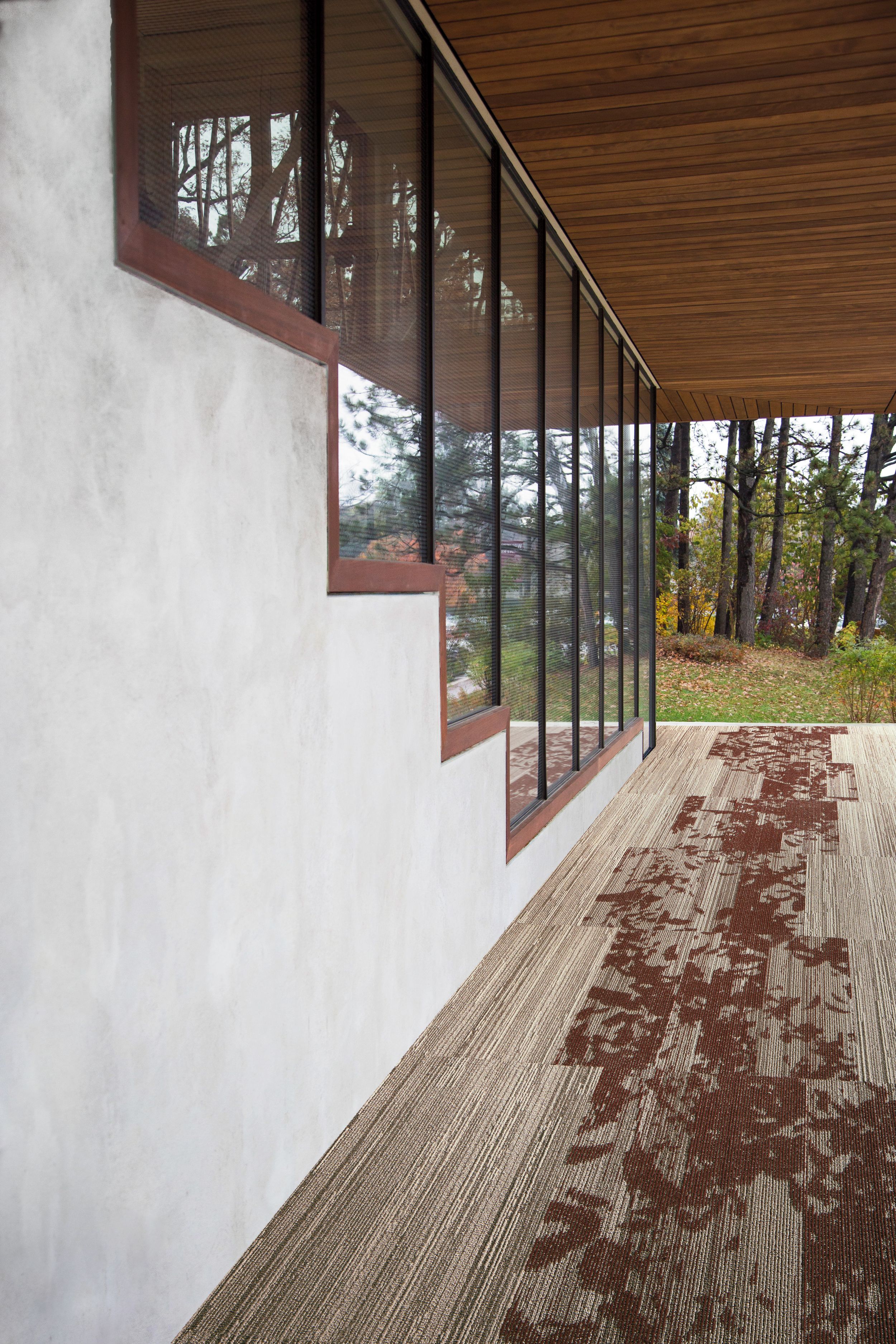 Interface Progression III and Glazing plank carpet tile shown for inspiration in outdoor setting imagen número 12